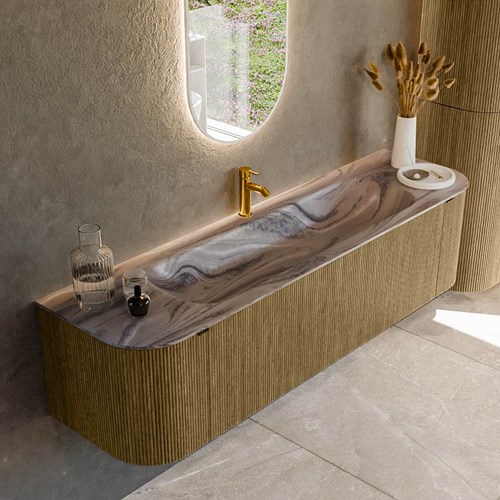 KURVE-DLUX 170cm mueble de baño curva Izquierda + Derecha color Dusk con 1 cajón y 2 puertas. Lavabo BIG LARGE Centro 1 orificio Sombra.