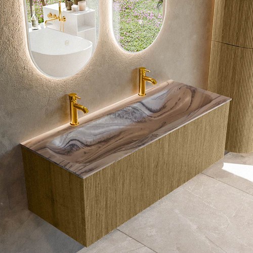 KURVE-DLUX 120cm mueble de baño color Dusk con 1 cajón y sin puerta. Lavabo BIG LARGE Centro 2 orificios Sombra.