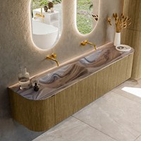 KURVE-DLUX 190cm mueble de baño curva Izquierda + Derecha color Dusk con 2 cajones y 2 puertas. Lavabo STOR SMALL Doble sin orificio Sombra.