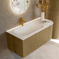 KURVE 105cm bathroom vanity set curve Right color Dusk with 1 drawer and 1 door. Vanity top BIG SMALL Left 1 tab hole, color Talc.