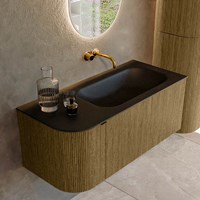 KURVE 105cm meubles de salle de bains courbe Gauche couleur Dusk avec 1 tiroir et 1 porte. Lavabo BIG SMALL Droite sans trou pour robinet, couleur Urban.