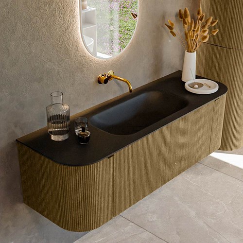 KURVE 140cm mueble de baño curva Izquierda + Derecha color Dusk con 1 cajón y 2 puertas. Lavabo BIG SMALL Centro sin orificio Urban.