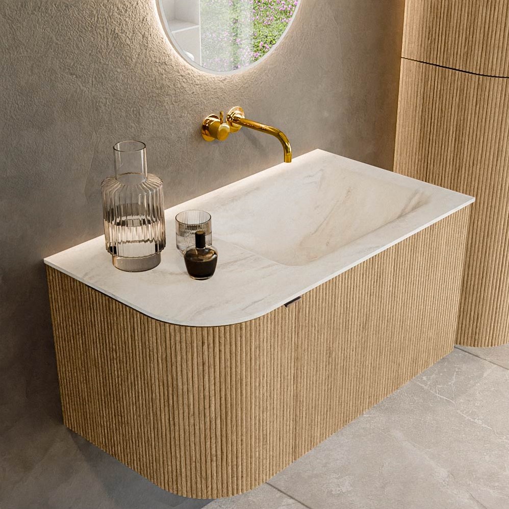 KURVE DLUX 85cm Mueble De Ba o Curva Izquierda Color Oak Con 1 Caj n Y kurve-dlux-85cm-mueble-de-ba-o-curva-izquierda-color-oak-con-1-caj-n-y