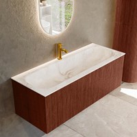 KURVE-DLUX 120cm bathroom vanity set color Ruby with 1 drawer and 0 doors. Vanity top BIG LARGE Center 1 tab hole, color Frappe.