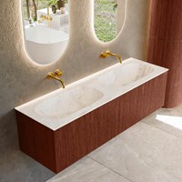 KURVE-DLUX 150cm badmöbel farbe Ruby mit 2 schubladen und keine tür. Einbauwaschbecken STOR SMALL Doppelt kein hahnloch Frappe.
