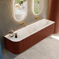 KURVE-DLUX 175cm badmöbel kurve Links farbe Ruby mit 2 schubladen und 1 tür. Einbauwaschbecken STOR SMALL Doppelt / Rechts kein hahnloch Frappe.