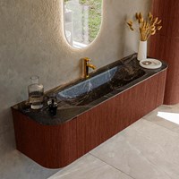 KURVE-DLUX 160cm mueble de baño curva Izquierda + Derecha color Ruby con 1 cajón y 2 puertas. Lavabo BIG MEDIUM Centro 1 orificio Lava.