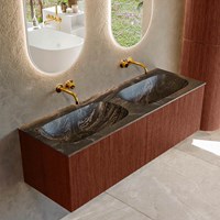 KURVE-DLUX 140cm badmöbel farbe Ruby mit 2 schubladen und keine tür. Einbauwaschbecken STOR SMALL Doppelt kein hahnloch Lava.