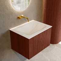 KURVE-DLUX 60cm mueble de baño color Ruby con 1 cajón y sin puerta. Lavabo CLOUD Centro sin orificio Ostra.