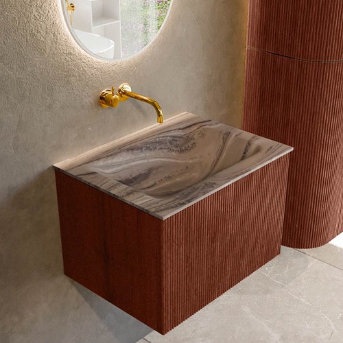 KURVE-DLUX 60cm mueble de baño color Ruby con 1 cajón y sin puerta. Lavabo CLOUD Centro sin orificio Sombra.