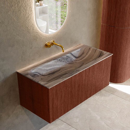 KURVE-DLUX 100cm mueble de baño color Ruby con 1 cajón y sin puerta. Lavabo BIG MEDIUM Centro sin orificio Sombra.