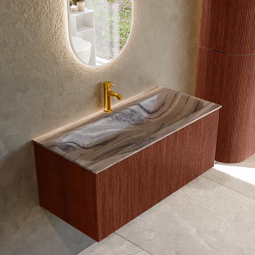 KURVE-DLUX 100cm mueble de baño color Ruby con 1 cajón y sin puerta. Lavabo BIG MEDIUM Centro 1 orificio Sombra.
