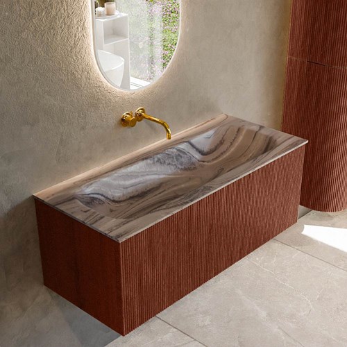 KURVE-DLUX 110cm mueble de baño color Ruby con 1 cajón y sin puerta. Lavabo BIG MEDIUM Centro sin orificio Sombra.