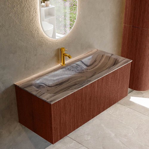 KURVE-DLUX 110cm mueble de baño color Ruby con 1 cajón y sin puerta. Lavabo BIG MEDIUM Centro 1 orificio Sombra.