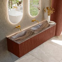 KURVE-DLUX 165cm mueble de baño curva Derecha color Ruby con 2 cajones y 1 puerta. Lavabo STOR SMALL Doble / Izquierda sin orificio Sombra.