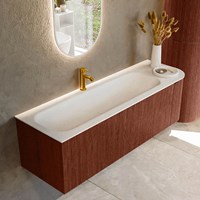 KURVE 145cm mobili da bagno curva Destra colore Ruby con 1 cassetto e 1 porta. Lavabo BIG LARGE Sinistra 1 foro per rubinetto, colore Talc.
