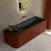 KURVE 135cm badmeubel ronding Links kleur Ruby met 1 lade en 1 deur. Wastafel BIG MEDIUM Rechts zonder kraangat Urban.