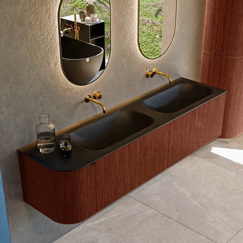 KURVE 175cm mueble de baño curva Izquierda color Ruby con 2 cajones y 1 puerta. Lavabo BIG SMALL Doble / Derecho sin orificio Urban.