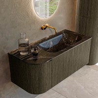 KURVE-DLUX 105cm mueble de baño curva Izquierda color Shadow con 1 cajón y 1 puerta. Lavabo BIG SMALL Derecho sin orificio Lava.