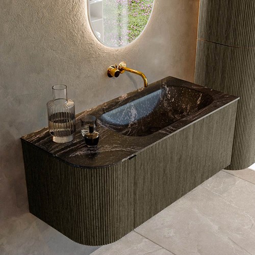 KURVE-DLUX 105cm mueble de baño curva Izquierda color Shadow con 1 cajón y 1 puerta. Lavabo BIG SMALL Derecho sin orificio Lava.