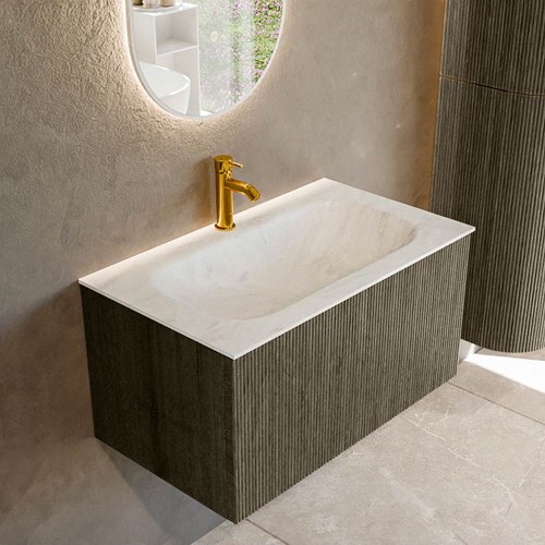 KURVE-DLUX 80cm badmeubel kleur Shadow met 1 lade en 0 deuren. Wastafel BIG SMALL Midden 1 kraangat Opalo.