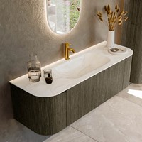 KURVE-DLUX 140cm meubles de salle de bains courbe Gauche + Droite couleur Shadow avec 1 tiroir et 2 portes. Lavabo BIG SMALL Centrée 1 trou pour robinetter, couleur Ostra.