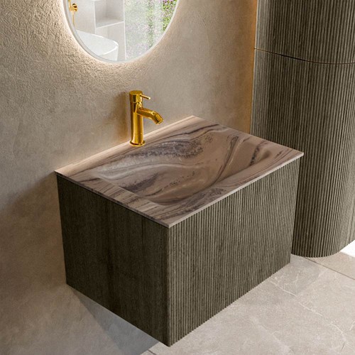 KURVE-DLUX 60cm mueble de baño color Shadow con 1 cajón y sin puerta. Lavabo CLOUD Centro 1 orificio Sombra.