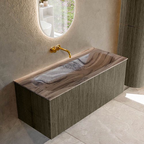 KURVE-DLUX 110cm mueble de baño color Shadow con 1 cajón y sin puerta. Lavabo BIG MEDIUM Centro sin orificio Sombra.