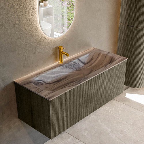 KURVE-DLUX 110cm mueble de baño color Shadow con 1 cajón y sin puerta. Lavabo BIG MEDIUM Centro 1 orificio Sombra.