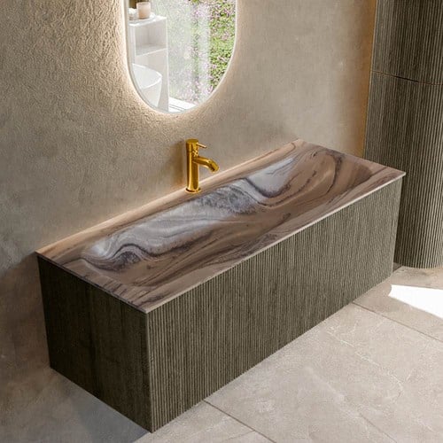 KURVE-DLUX 120cm mueble de baño color Shadow con 1 cajón y sin puerta. Lavabo BIG LARGE Centro 1 orificio Sombra.