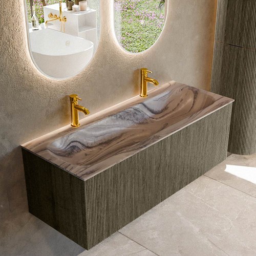 KURVE-DLUX 120cm mueble de baño color Shadow con 1 cajón y sin puerta. Lavabo BIG LARGE Centro 2 orificios Sombra.