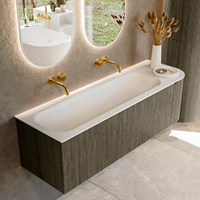 KURVE 145cm meubles de salle de bains courbe Droite couleur Shadow avec 1 tiroir et 1 porte. Lavabo BIG LARGE Gauche sans trou pour robinet, couleur Talc.