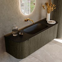 KURVE 140cm mobili da bagno curva Sinistra + Destra colore Shadow con 1 cassetto e 2 porte. Lavabo BIG SMALL Centro senza foro per il rubinetto, colore Urban.