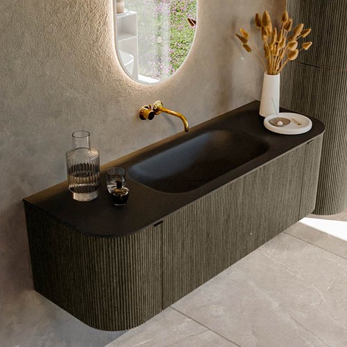 KURVE 140cm mobili da bagno curva Sinistra + Destra colore Shadow con 1 cassetto e 2 porte. Lavabo BIG SMALL Centro senza foro per il rubinetto, colore Urban.