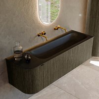 KURVE 145cm meubles de salle de bains courbe Gauche couleur Shadow avec 1 tiroir et 1 porte. Lavabo BIG LARGE Droite sans trou pour robinet, couleur Urban.