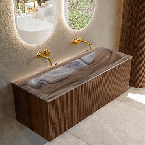 KURVE-DLUX 120cm mueble de baño color Walnut con 1 cajón y sin puerta. Lavabo BIG LARGE Centro sin orificio Sombra.