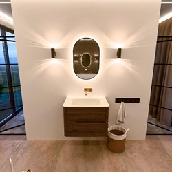 CIRO 70cm bathroom vanity set color Dusk with 2 drawers. Vanity top CLOUD Center without tab hole, color Talc.