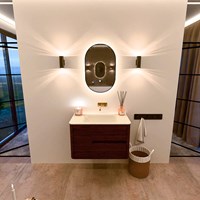 CIRO 80cm bathroom vanity set color Ruby with 2 drawers. Vanity top CLOUD Center without tab hole, color Talc.