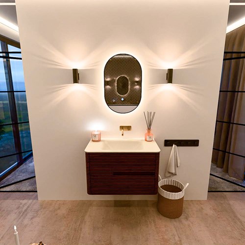 CIRO 80cm bathroom vanity set color Ruby with 2 drawers. Vanity top CLOUD Center without tab hole, color Talc.