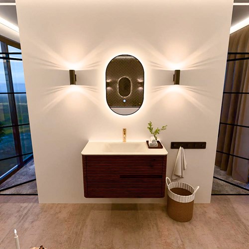 CIRO 90cm bathroom vanity set color Ruby with 2 drawers. Vanity top CLOUD Center 1 tab hole, color Talc.