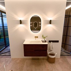 CIRO 90cm bathroom vanity set color Ruby with 2 drawers. Vanity top CLOUD Center without tab hole, color Talc.