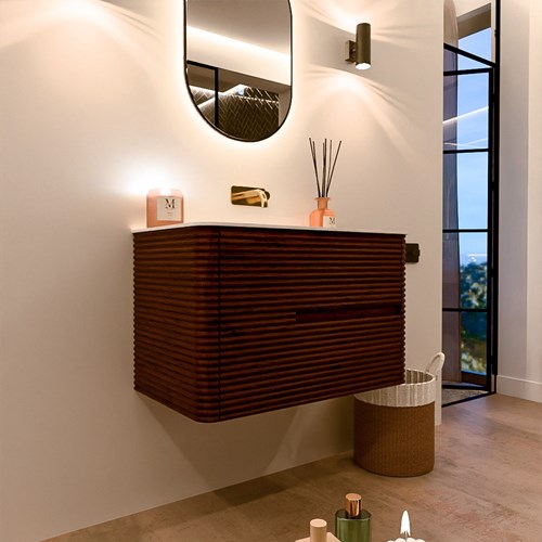 CIRO 80cm bathroom vanity set color Ruby with 2 drawers. Vanity top CLOUD Center without tab hole, color Talc.-3