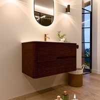 CIRO 90cm bathroom vanity set color Ruby with 2 drawers. Vanity top CLOUD Center 1 tab hole, color Talc.-3