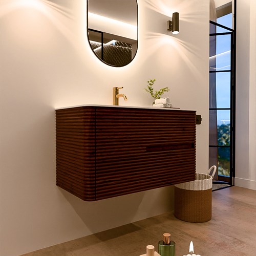CIRO 90cm bathroom vanity set color Ruby with 2 drawers. Vanity top CLOUD Center 1 tab hole, color Talc.-3