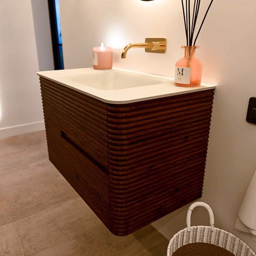 CIRO 80cm bathroom vanity set color Ruby with 2 drawers. Vanity top CLOUD Center without tab hole, color Talc.-2