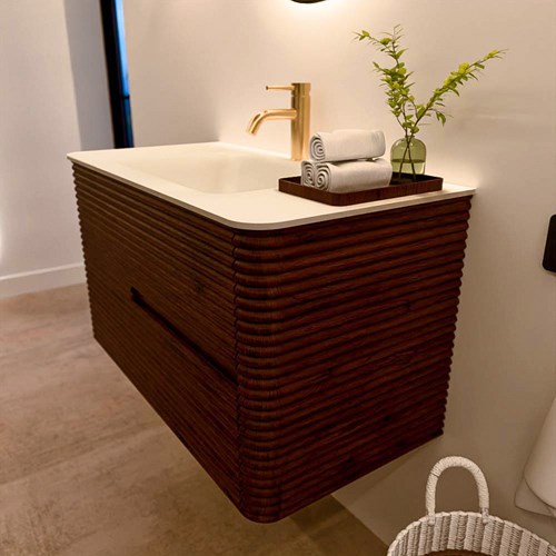 CIRO 90cm bathroom vanity set color Ruby with 2 drawers. Vanity top CLOUD Center 1 tab hole, color Talc.-2