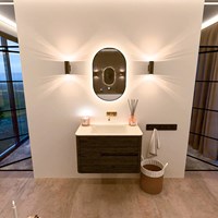 CIRO 80cm bathroom vanity set color Shadow with 2 drawers. Vanity top CLOUD Center without tab hole, color Talc.