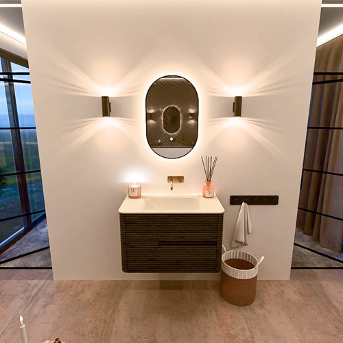 CIRO 80cm bathroom vanity set color Shadow with 2 drawers. Vanity top CLOUD Center without tab hole, color Talc.