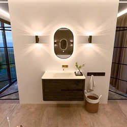 CIRO 90cm bathroom vanity set color Shadow with 2 drawers. Vanity top CLOUD Center without tab hole, color Talc.