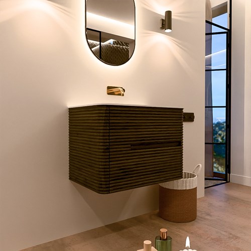CIRO 70cm bathroom vanity set color Shadow with 2 drawers. Vanity top CLOUD Center without tab hole, color Talc.-3